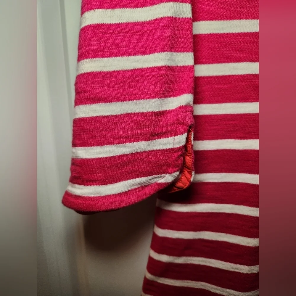 Talbots Petites  Pink White Stripe Knit Dress Womens Size P Cotton 3/4 Sleeve - Picture 3 of 4